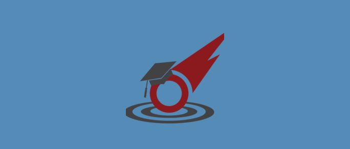 A meteor wearing a mortarboard with grey circles underneath and a blue background