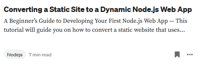 Converting a Static Site to a Dynamic Node.js Web App article