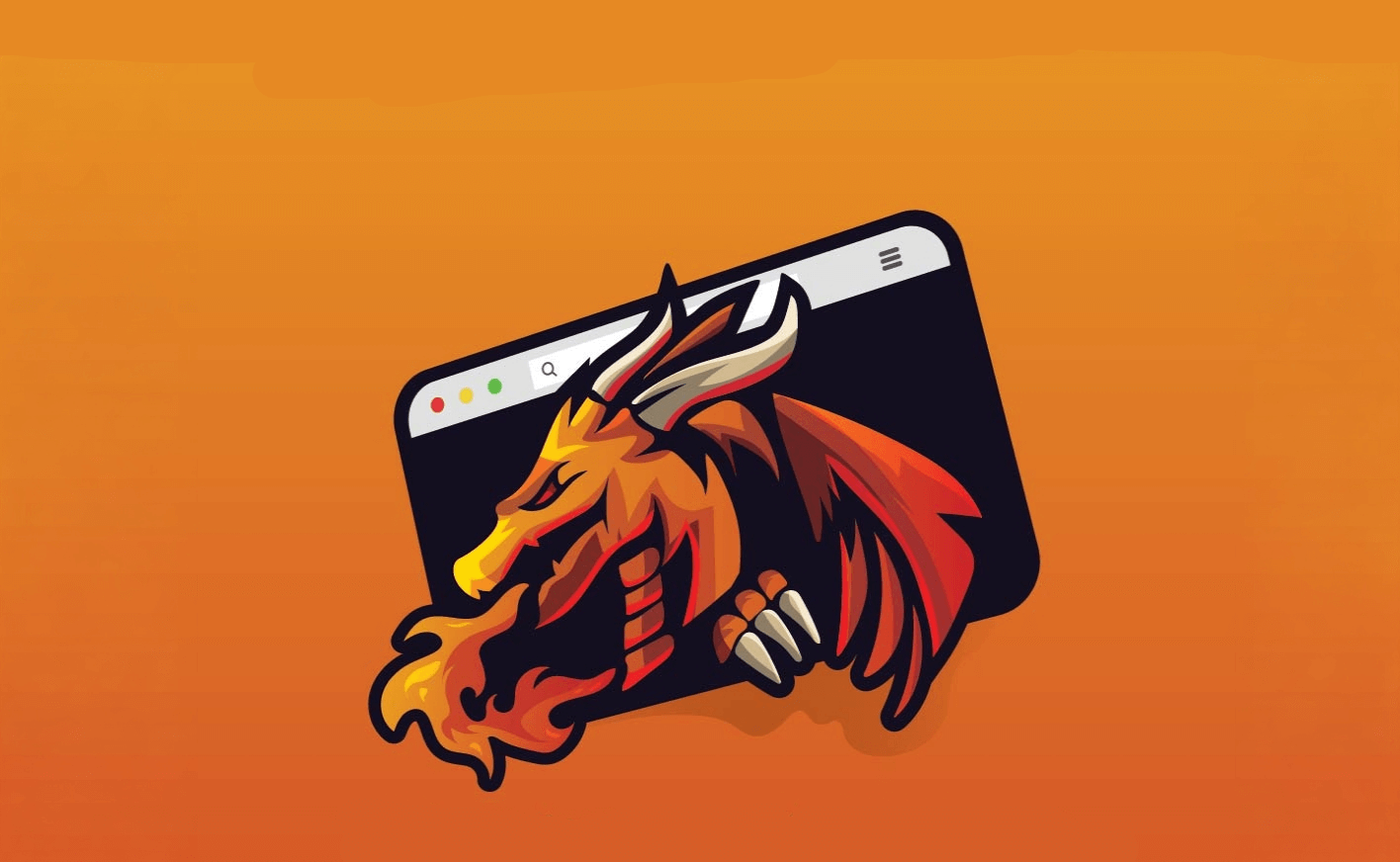 Dragon inside a browser window with an orange background