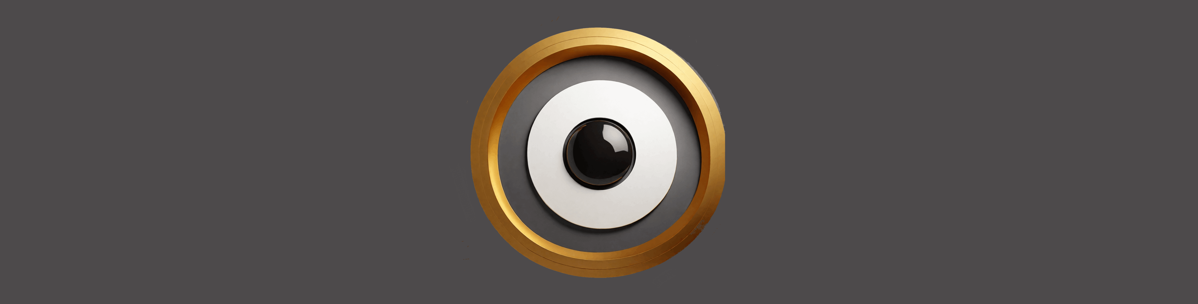 An eye surrounded by a gold circle with a gray background